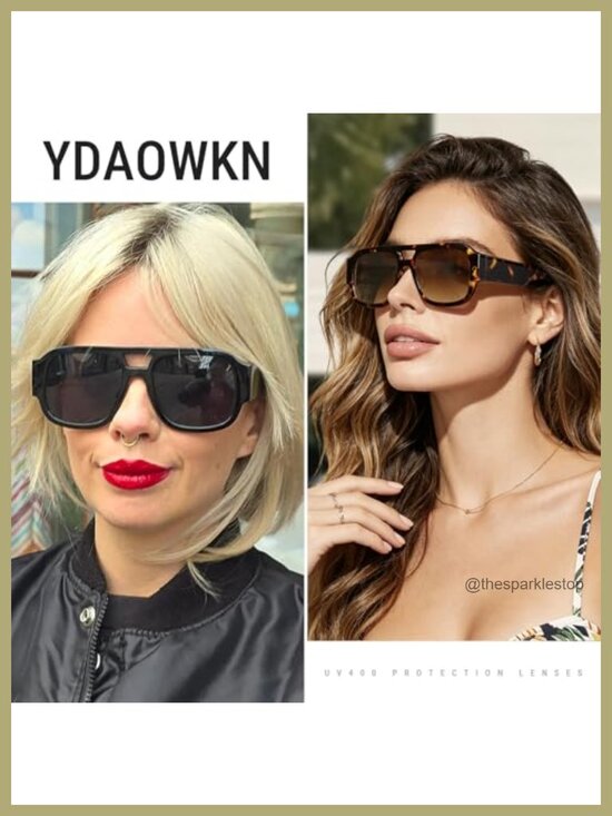 Retro Oversized Aviator Sunglasses Square Double Bridge UV400 Protection Trendy main image 5